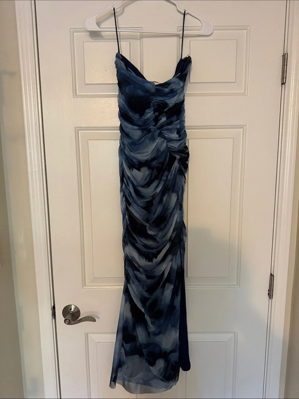 Abercrombie & Fitch Navy and Slate Blue Ruched Spaghetti-Strap Maxi Dress